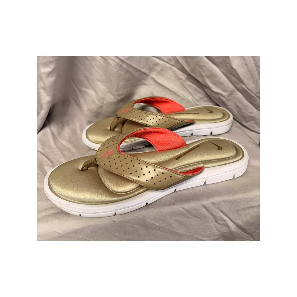 Nike Womens 10 Gold Flip Flop Comfort Footbed Metallic Coral 554925-201